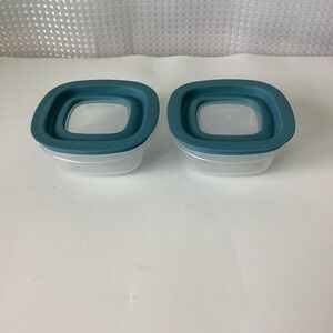 2 Rubbermaid Premier Square Food Storage Container 1.25 cups 7J5635 w/ Blue Lid
